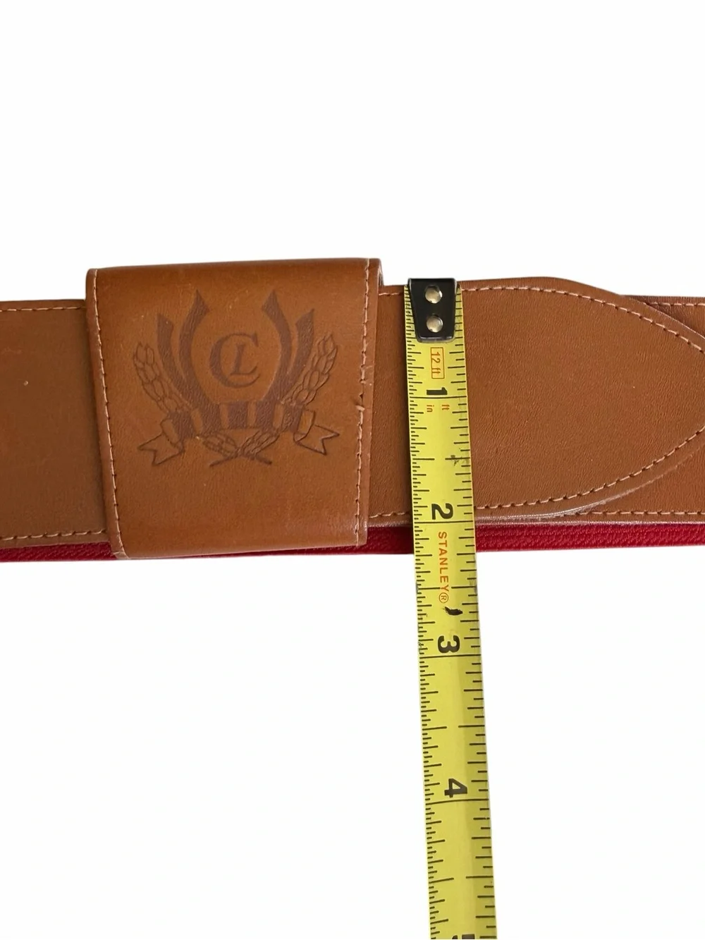 Vintage Liz Claiborne Red Stretch Belt Brown Leather Buckle Retro
